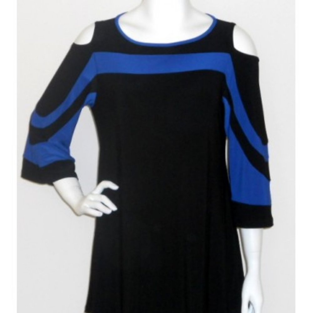 NWT Come and See Black/Royal Cold Shoulder Tunic